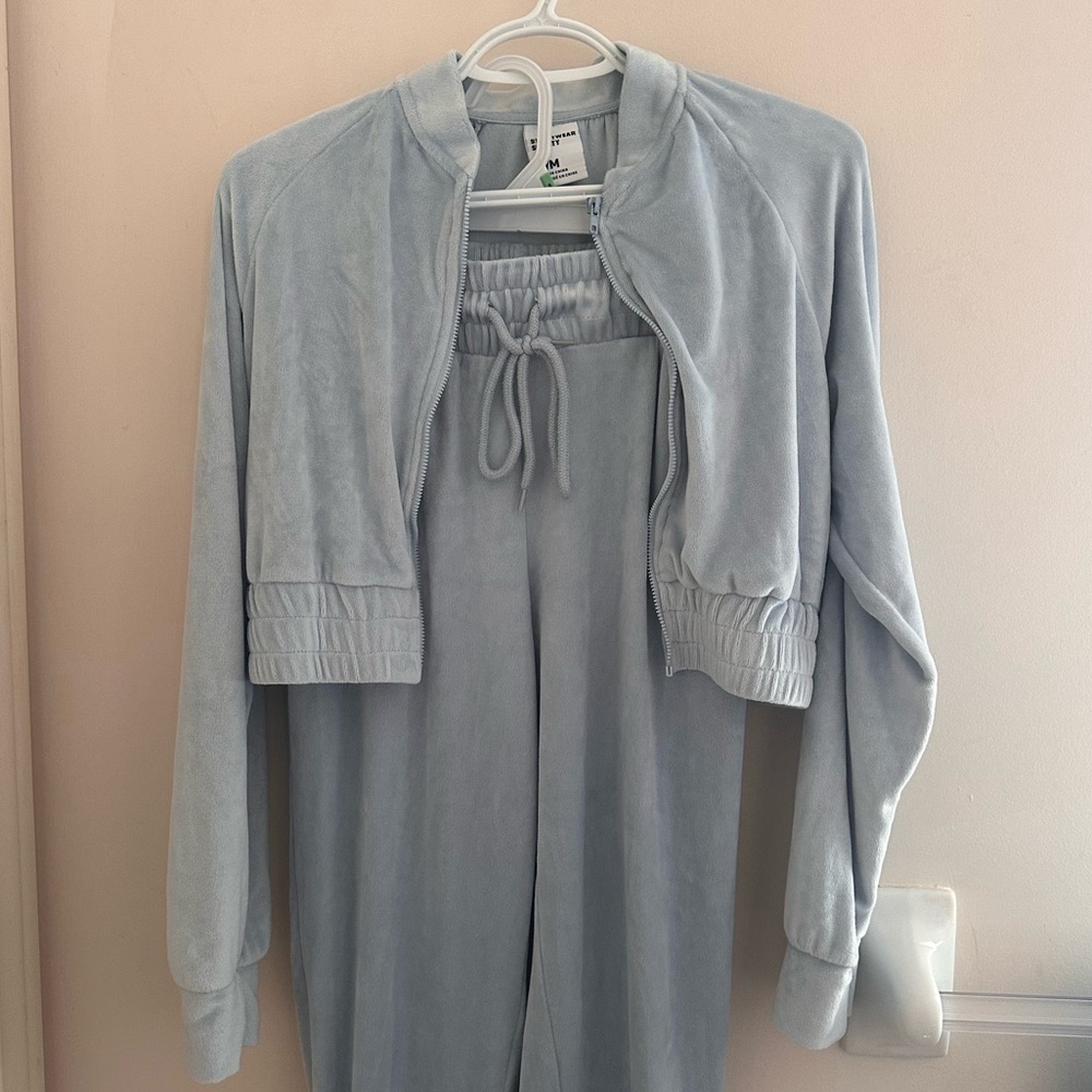 Fuzzy Light-Blue Cropped Sweater and Sweatpants Set
